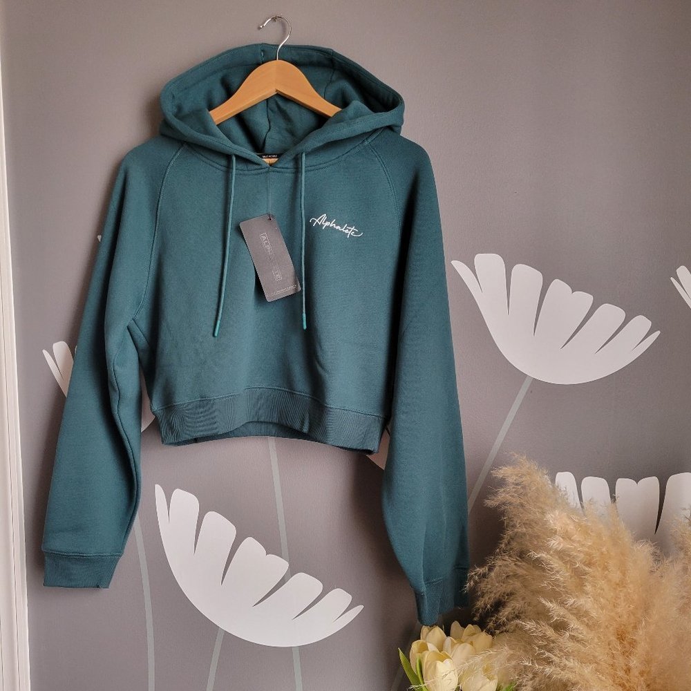 NWT Alphalete Classic Cropped Hoodie Deep Teal Size Medium